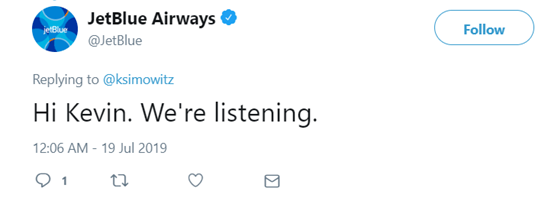 JetBlue Airways Reply
