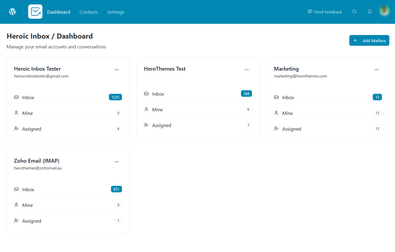 Heroic Inbox dashboard