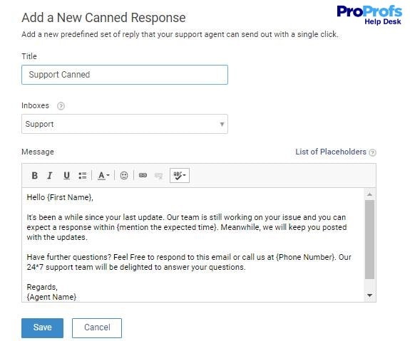 Add a canned response in help desk software