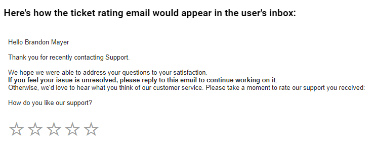 Ticketing rating email template