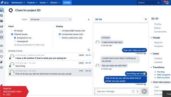 Jira does not come with a built-in live chat feature