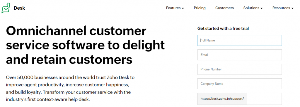 Zoho Desk is an omnichannel help desk software