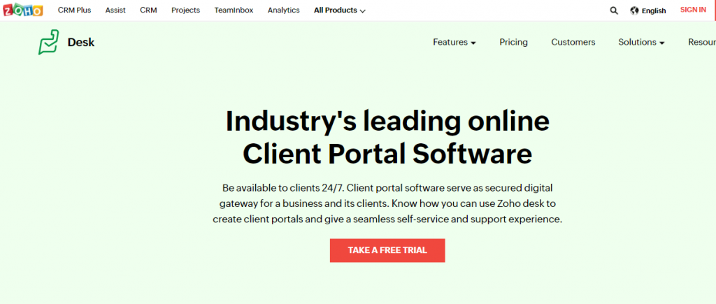 Zoho Desk's online client portal