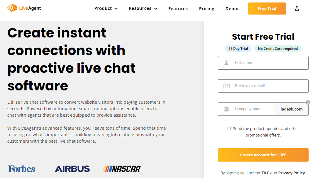 Create instant connection with proactive live chat software