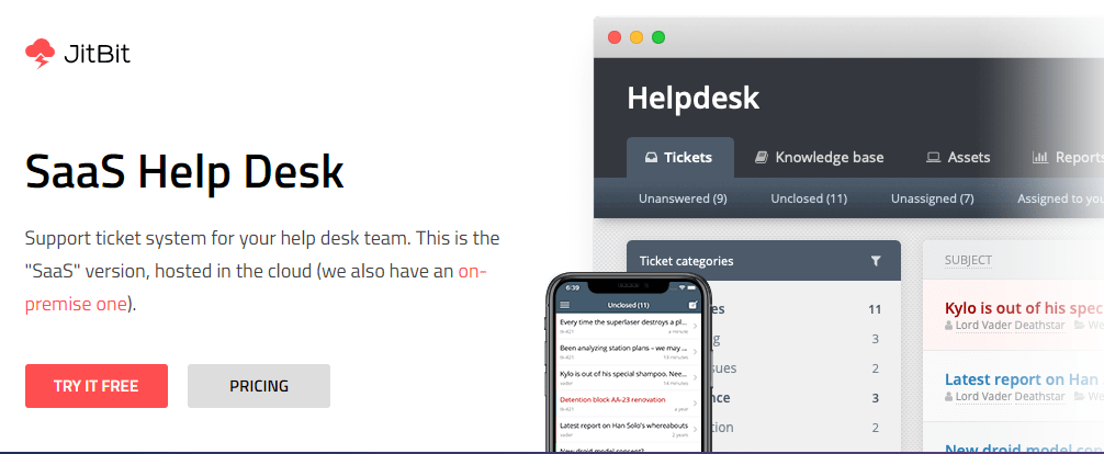 JitBit SaaS help desk is designed for painless ticket management