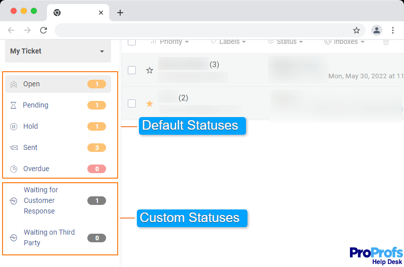Adding unique statuses to your tickets is a great way to keep your inbox organized 