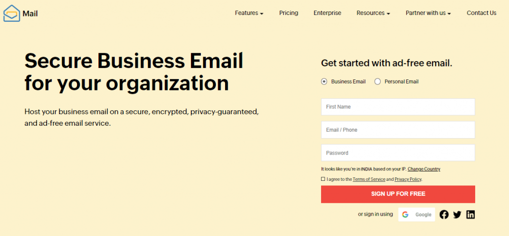 Zoho offers an ad-free email service