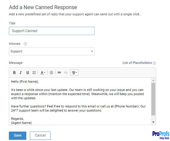 Canned response template
