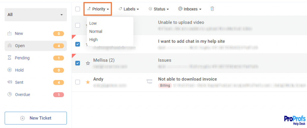 categorize tickets based on their priorities, such as High, Low, or Normal