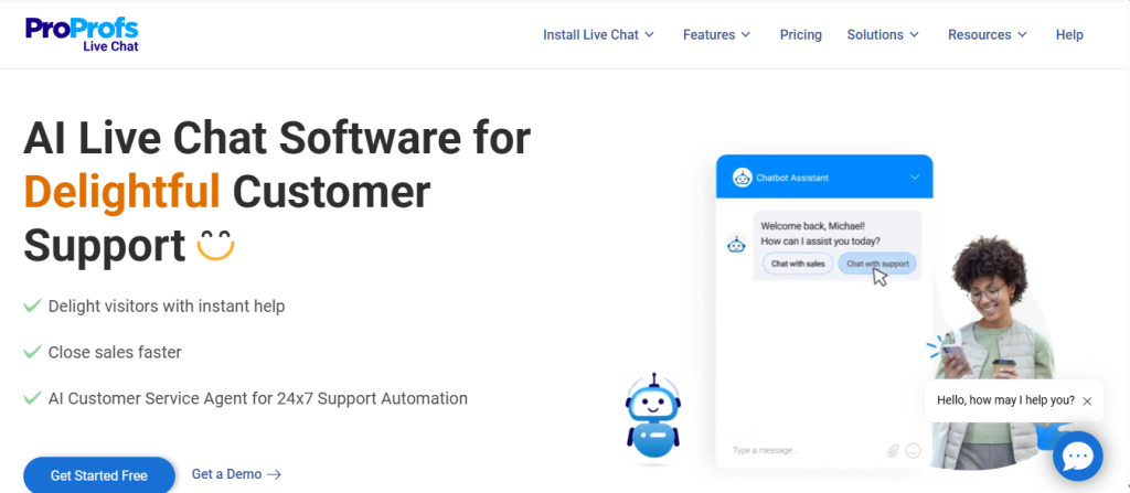 ProProfs Live Chat Homepage