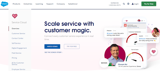 Salesforce service cloud offers service desk software