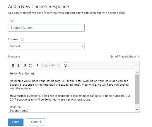 Add a new canned responce in service desk