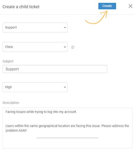 Create child tickets in help desk