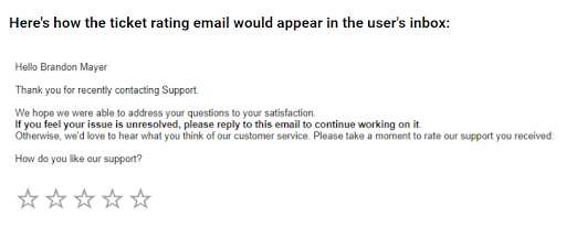 Automated email for ticket rating in help desk
