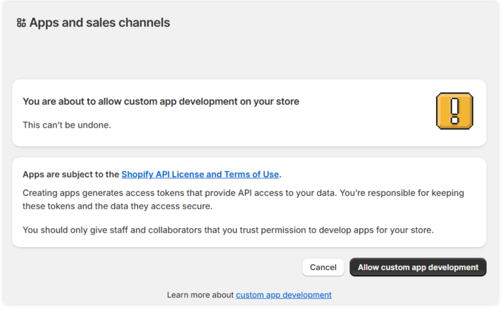 Enable Custom App Development in Shopify