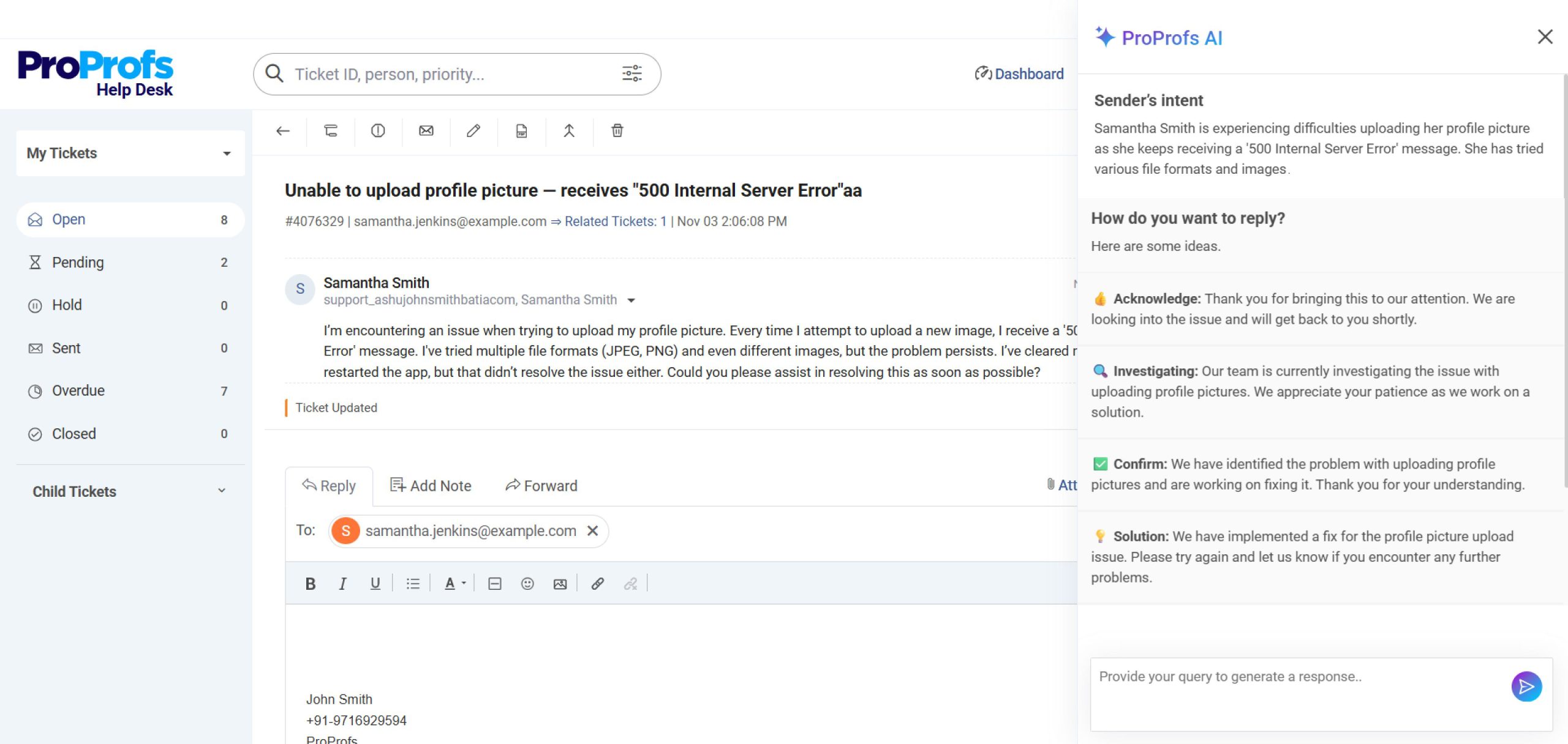 ProProfs help desk AI ticketing
